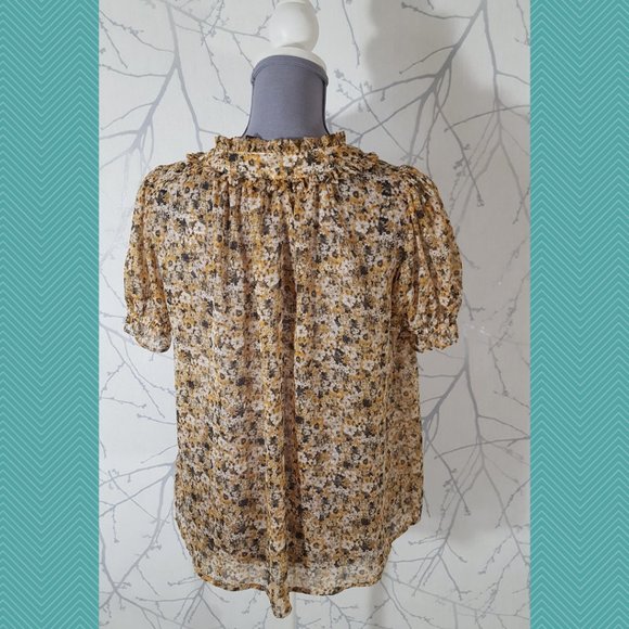 Everleigh Orange Floral Printed Tie Neck Button Front Blouse - Picture 4 of 5